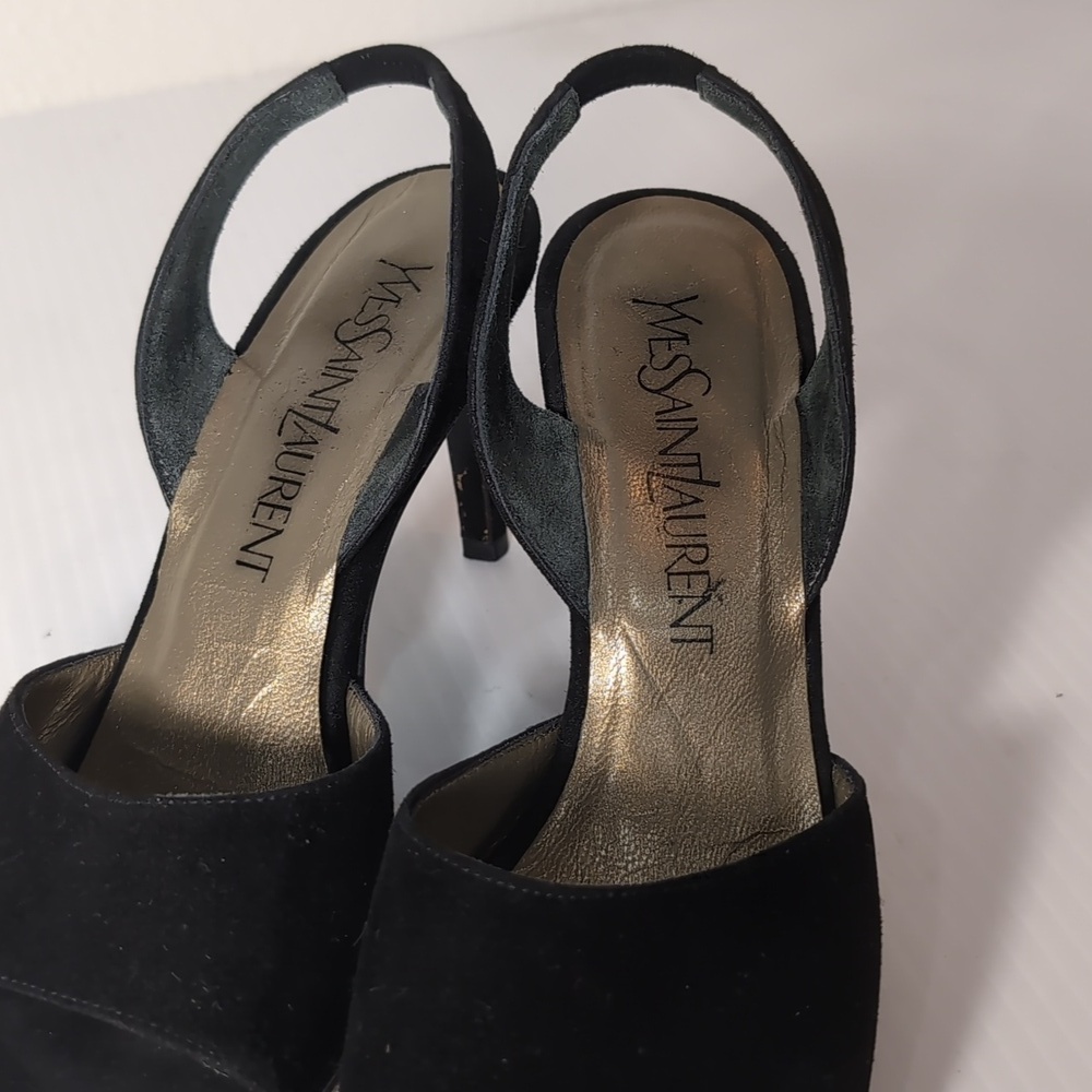 Yves Saint Laurent Vintage Black Open-Toe Slingback Heels Size 5 - Picture 6 of 10